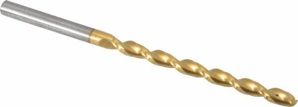 Guhring - #20 130° Solid Carbide Jobber Drill - TiN Finish, Right Hand Cut, Parabolic Flute, Straight Shank, 82.55mm OAL, Standard Point - Apex Tool & Supply