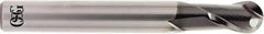 OSG - 3/16" Diam, 9/32" LOC, 2 Flute Solid Carbide Ball End Mill - WXS Finish, Single End, 2" OAL, 1/4" Shank Diam, Spiral Flute - Apex Tool & Supply