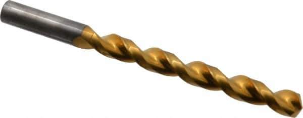 Guhring - 10.5mm 130° Solid Carbide Jobber Drill - TiN Finish, Right Hand Cut, Parabolic Flute, Straight Shank, 133.35mm OAL, Standard Point - Apex Tool & Supply