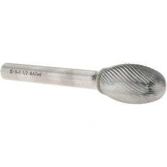 M.A. Ford - 1/2" Cut Diam, 1/4" Shank Diam, Oval Head Double Cut Burr - Carbide, Radius End, 7/8" LOC, 2-7/8" OAL - Apex Tool & Supply