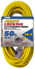 Value Collection - 50', 14/3 Gauge/Conductors, Yellow Outdoor Extension Cord - 1 Receptacle, 15 Amps, 125 Volts, UL SJTW, NEMA 5-15R - Apex Tool & Supply