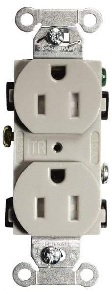 Hubbell Wiring Device-Kellems - 125 VAC, 15 Amp, 5-15R NEMA Configuration, Gray, Specification Grade, Self Grounding Duplex Receptacle - 1 Phase, 2 Poles, 3 Wire, Flush Mount, Tamper Resistant - Apex Tool & Supply