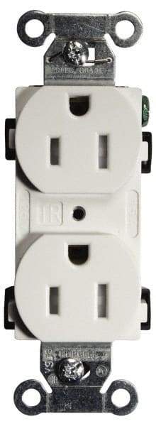 Hubbell Wiring Device-Kellems - 125 VAC, 15 Amp, 5-15R NEMA Configuration, White, Specification Grade, Self Grounding Duplex Receptacle - 1 Phase, 2 Poles, 3 Wire, Flush Mount, Tamper Resistant - Apex Tool & Supply