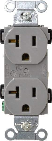 Hubbell Wiring Device-Kellems - 125 VAC, 20 Amp, 5-20R NEMA Configuration, Gray, Specification Grade, Self Grounding Duplex Receptacle - 1 Phase, 2 Poles, 3 Wire, Flush Mount - Apex Tool & Supply