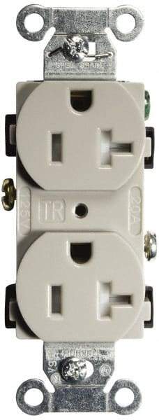 Hubbell Wiring Device-Kellems - 125 VAC, 20 Amp, 5-20R NEMA Configuration, Gray, Specification Grade, Self Grounding Duplex Receptacle - 1 Phase, 2 Poles, 3 Wire, Flush Mount, Tamper Resistant - Apex Tool & Supply