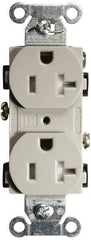 Hubbell Wiring Device-Kellems - 125 VAC, 20 Amp, 5-20R NEMA Configuration, Gray, Specification Grade, Self Grounding Duplex Receptacle - 1 Phase, 2 Poles, 3 Wire, Flush Mount, Tamper Resistant - Apex Tool & Supply