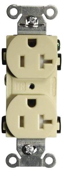 Hubbell Wiring Device-Kellems - 125 VAC, 20 Amp, 5-20R NEMA Configuration, Ivory, Specification Grade, Self Grounding Duplex Receptacle - 1 Phase, 2 Poles, 3 Wire, Flush Mount, Tamper Resistant - Apex Tool & Supply
