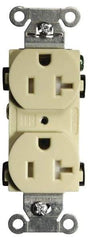 Hubbell Wiring Device-Kellems - 125 VAC, 20 Amp, 5-20R NEMA Configuration, Ivory, Specification Grade, Self Grounding Duplex Receptacle - 1 Phase, 2 Poles, 3 Wire, Flush Mount, Tamper Resistant - Apex Tool & Supply