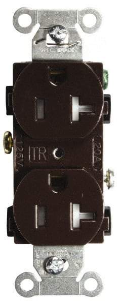Hubbell Wiring Device-Kellems - 125 VAC, 20 Amp, 5-20R NEMA Configuration, Brown, Specification Grade, Self Grounding Duplex Receptacle - 1 Phase, 2 Poles, 3 Wire, Flush Mount, Tamper Resistant - Apex Tool & Supply