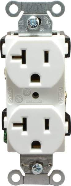 Hubbell Wiring Device-Kellems - 125 VAC, 20 Amp, 5-20R NEMA Configuration, White, Specification Grade, Self Grounding Duplex Receptacle - 1 Phase, 2 Poles, 3 Wire, Flush Mount - Apex Tool & Supply