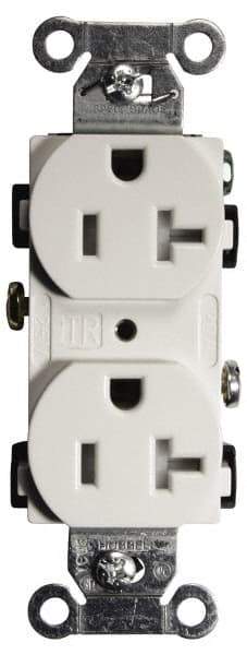 Hubbell Wiring Device-Kellems - 125 VAC, 20 Amp, 5-20R NEMA Configuration, White, Specification Grade, Self Grounding Duplex Receptacle - 1 Phase, 2 Poles, 3 Wire, Flush Mount, Tamper Resistant - Apex Tool & Supply