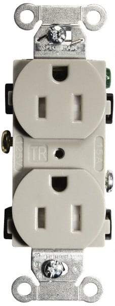 Hubbell Wiring Device-Kellems - 125 VAC, 15 Amp, 5-15R NEMA Configuration, Gray, Specification Grade, Self Grounding Duplex Receptacle - 1 Phase, 2 Poles, 3 Wire, Flush Mount, Tamper Resistant - Apex Tool & Supply