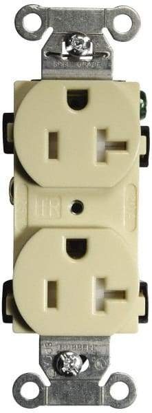 Hubbell Wiring Device-Kellems - 125 VAC, 20 Amp, 5-20R NEMA Configuration, Ivory, Specification Grade, Self Grounding Duplex Receptacle - 1 Phase, 2 Poles, 3 Wire, Flush Mount, Tamper Resistant - Apex Tool & Supply