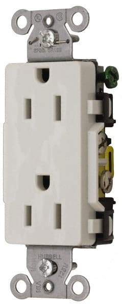 Hubbell Wiring Device-Kellems - 125 VAC, 15 Amp, 5-15R NEMA Configuration, White, Specification Grade, Self Grounding Duplex Receptacle - 1 Phase, 2 Poles, 3 Wire, Flush Mount - Apex Tool & Supply