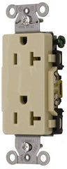 Hubbell Wiring Device-Kellems - 125 VAC, 20 Amp, 5-20R NEMA Configuration, Ivory, Specification Grade, Self Grounding Duplex Receptacle - 1 Phase, 2 Poles, 3 Wire, Flush Mount - Apex Tool & Supply
