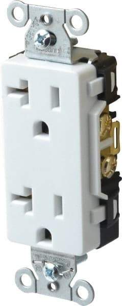 Hubbell Wiring Device-Kellems - 125 VAC, 20 Amp, 5-20R NEMA Configuration, White, Specification Grade, Self Grounding Duplex Receptacle - 1 Phase, 2 Poles, 3 Wire, Flush Mount - Apex Tool & Supply