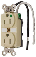Hubbell Wiring Device-Kellems - 125 VAC, 15 Amp, 5-15R NEMA Configuration, Ivory, Hospital Grade, Self Grounding Duplex Receptacle - 1 Phase, 2 Poles, 3 Wire, Flush Mount, Chemical, Corrosion and Impact Resistant, Tamper Resistant - Apex Tool & Supply