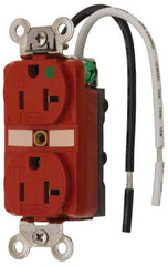 Hubbell Wiring Device-Kellems - 125 VAC, 20 Amp, 5-20R NEMA Configuration, Red, Hospital Grade, Self Grounding Duplex Receptacle - 1 Phase, 2 Poles, 3 Wire, Flush Mount, Chemical, Corrosion and Impact Resistant, Tamper Resistant - Apex Tool & Supply
