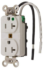 Hubbell Wiring Device-Kellems - 125 VAC, 20 Amp, 5-20R NEMA Configuration, White, Hospital Grade, Self Grounding Duplex Receptacle - 1 Phase, 2 Poles, 3 Wire, Flush Mount, Chemical, Corrosion and Impact Resistant, Tamper Resistant - Apex Tool & Supply