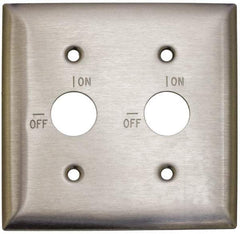 Hubbell Wiring Device-Kellems - 2 Gang, 5-3/4 Inch Long, Switch Plate - 2 Barrel Key Switches, Gray, Stainless Steel - Apex Tool & Supply