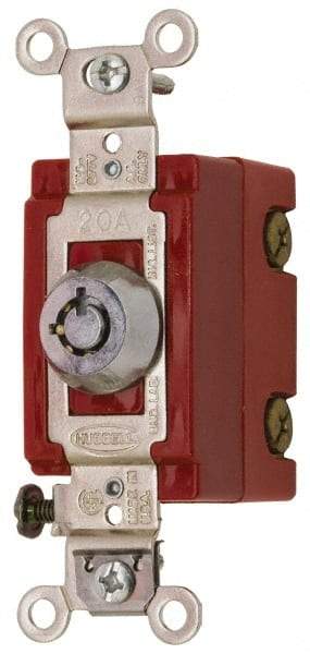 Hubbell Wiring Device-Kellems - 120 to 277 VAC, 20 Amp at 125 Volt, 21 Amp at 250 Volt, SPST, 6 Tumbler Barrel Key Switch - Clip and Screw Terminal, 7/8 Inch Mount Hole Diameter, On-Off Sequence - Apex Tool & Supply