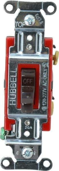 Hubbell Wiring Device-Kellems - 1 Pole, 120 to 277 VAC, 20 Amp, Industrial Grade, Toggle, Wall and Dimmer Light Switch - 1-5/16 Inch Wide x 4-1/16 Inch High - Apex Tool & Supply