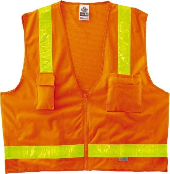 Ergodyne - Size L/XL High Visibility Orange Mesh/Solid Surveyor's Vest - 44 to 52" Chest, ANSI/ISEA 107, Zipper Closure, 6 Pockets, Polyester - Apex Tool & Supply