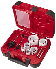 Milwaukee Tool - 10 Piece, 7/8" to 2-1/2" Saw Diam, Electrician's Hole Saw Kit - Bi-Metal, Toothed Edge, Pilot Drill Model No. 49-56-8010, Includes 6 Hole Saws - Apex Tool & Supply