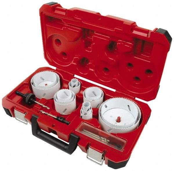Milwaukee Tool - 19 Piece, 3/4" to 4-3/4" Saw Diam, Master Electrician's Hole Saw Kit - Bi-Metal, Toothed Edge, Pilot Drill Model No. 49-56-8010, Includes 14 Hole Saws - Apex Tool & Supply