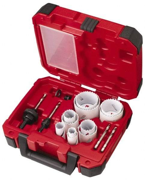 Milwaukee Tool - 15 Piece, 3/4" to 2-1/2" Saw Diam, General Purpose Hole Saw Kit - Bi-Metal, Toothed Edge, Pilot Drill Model No. 49-56-8010, Includes 11 Hole Saws - Apex Tool & Supply