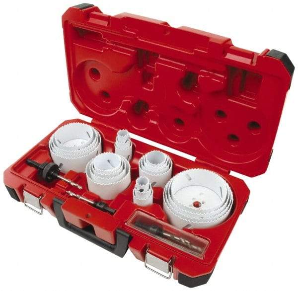 Milwaukee Tool - 28 Piece, 3/4" to 4-3/4" Saw Diam, General Purpose Hole Saw Kit - Bi-Metal, Toothed Edge, Pilot Drill Model No. 49-56-8010, Includes 22 Hole Saws - Apex Tool & Supply