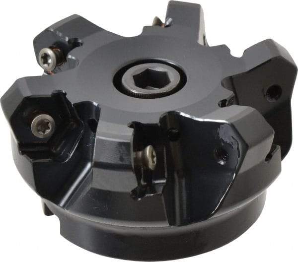 Kennametal - 2-1/2" Cut Diam, 3" Arbor Hole, 4.51mm Max Depth of Cut, 45° Indexable Chamfer & Angle Face Mill - 6 Inserts, HNGJ 535-GD Insert, Right Hand Cut, 6 Flutes, Through Coolant, Series KSHR - Apex Tool & Supply