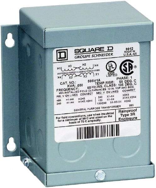 Square D - 120 x 240 Input Volt, 12/24 Output Volt, 60 Hz, 3R NEMA Rated, Buck Boost Transformer - 1 Phase, RoHS Compliant - Apex Tool & Supply