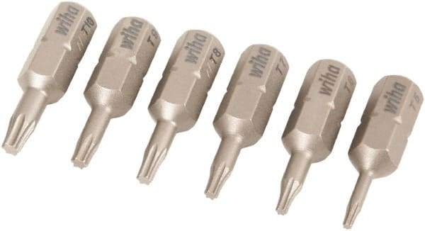 Wiha - 6 Piece, 1/4" Drive Screwdriver Torx Insert Bit Set - T5 to T10 Torx - Apex Tool & Supply