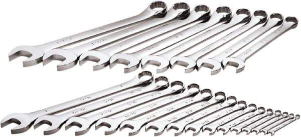 SK - 23 Piece, 1/4" to 1-1/2", 12 Point Combination Wrench Set - Inch Measurement Standard, Chrome Finish, Comes in Rack - Apex Tool & Supply
