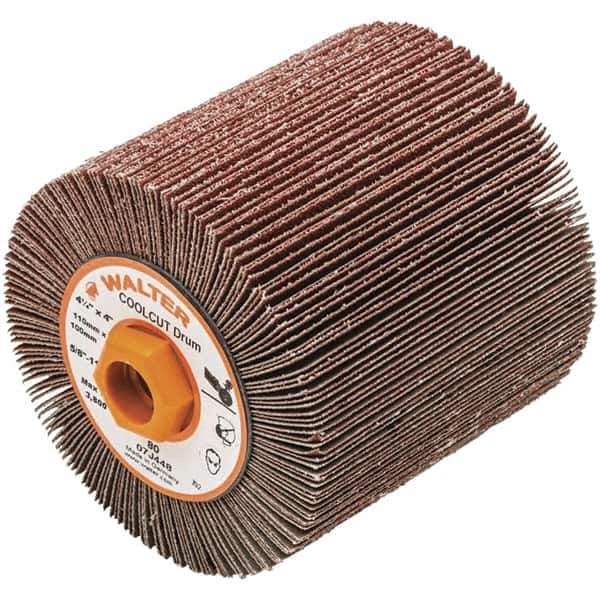 WALTER Surface Technologies - 4-1/4" Diam 80 Grit Aluminum Oxide Unmounted Flap Wheel - 5/8-11 Threaded Hole, 4" Wide, Coated, Grade Medium, 3,800 Max RPM - Apex Tool & Supply