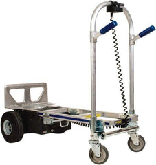 Wesco Industrial Products - 1,200 Lb Capacity 51-3/4" OAH Battery Powered Convertible Hand Truck - 18 x 7-1/2" Base Plate, Dual Grip/Loop Handle, Aluminum, Full Pneumatic Wheels - Apex Tool & Supply