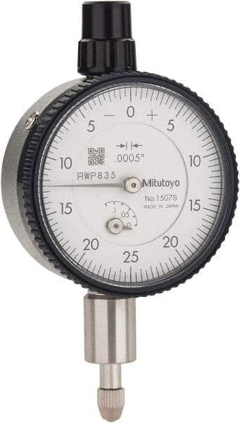 Mitutoyo - 1/8" Range, 0-25-0 Dial Reading, 0.0005" Graduation Dial Drop Indicator - 1-5/8" Dial, 0.05" Range per Revolution, 0.0005" Accuracy, Revolution Counter - Apex Tool & Supply