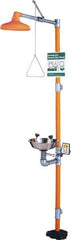 PRO-SAFE - 1-1/4" Inlet, 20 GPM shower Flow, Drench shower & Eyewash Station - Bowl, Triangular Pull Rod & Push Flag Activated, Galvanized Steel Pipe, Plastic Shower Head, 0.4 GPM Bowl Flow, Corrosion Resistant, Top or Mid Supply - Apex Tool & Supply