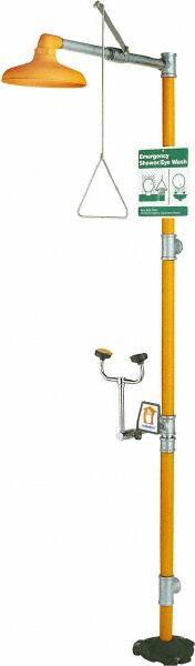 PRO-SAFE - 1-1/4" Inlet, 20 GPM shower Flow, Drench shower, Eye & Face Wash Station - No Bowl, Triangular Pull Rod & Push Flag Activated, Galvanized Steel Pipe, Plastic Shower Head, 3 GPM Bowl Flow, Corrosion Resistant, Top or Mid Supply - Apex Tool & Supply