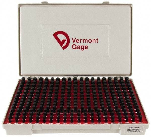 Vermont Gage - 250 Piece, 0.2515-0.5005 Inch Diameter Plug and Pin Gage Set - Minus 0.0001 Inch Tolerance, Class ZZ - Apex Tool & Supply