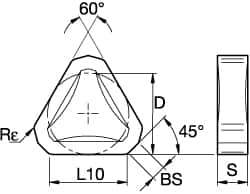 Kennametal - TNHF1204 Grade KCK15 Carbide Milling Insert - TiN/TiCN/Al2O3 Finish, 3/16" Thick, 1/2" Inscribed Circle, 2mm Corner Radius - Apex Tool & Supply