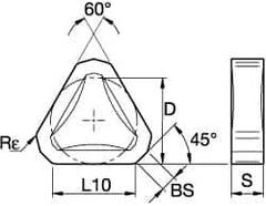 Kennametal - TNHF1204 Grade KCK15 Carbide Milling Insert - TiN/TiCN/Al2O3 Finish, 3/16" Thick, 1/2" Inscribed Circle, 2mm Corner Radius - Apex Tool & Supply