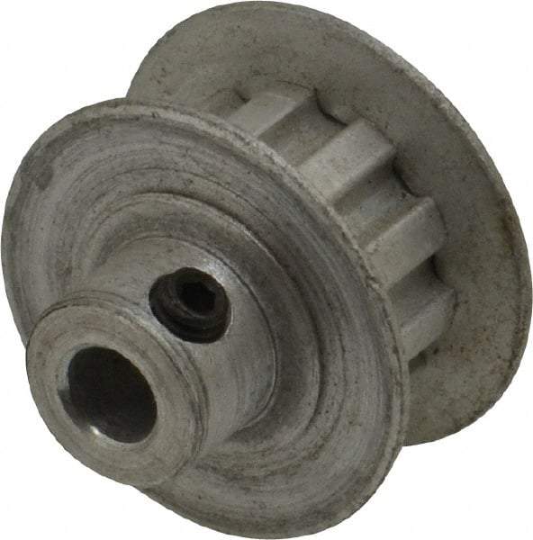 Power Drive - 10 Tooth, 3/16" Inside x 0.617" Outside Diam, Hub & Flange Timing Belt Pulley - 1/4" Belt Width, 0.637" Pitch Diam, 0.438" Face Width, Aluminum - Apex Tool & Supply