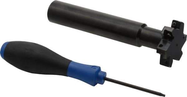 Seco - Shank Connection, 1/2" Cutting Width, 0.59" Depth of Cut, 2" Cutter Diam, 3 Tooth Indexable Slotting Cutter - 1" Shank Diam, R335.18 Toolholder, LNK.. 08.. Insert, Right Hand Cutting Direction - Apex Tool & Supply