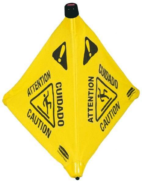Rubbermaid - Caution, 21" Wide x 20" High, Plastic Floor Sign - POP-UP, Black on Yellow, For Accident Prevention - Apex Tool & Supply