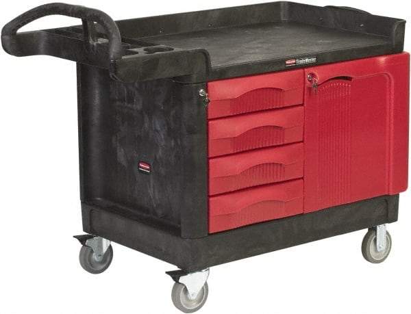 Rubbermaid - 750 Lb Capacity, 4 Shelf Mobile Cabinet - 27-7/8" Wide x 50-3/4" Deep x 29" High, Polypropylene, Red/Black - Apex Tool & Supply