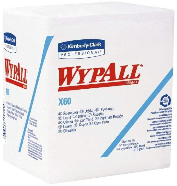 WypAll - X60 1/4 Fold Shop Towel/Industrial Wipes - Poly Pack, 12-1/2" x 12" Sheet Size, White - Apex Tool & Supply