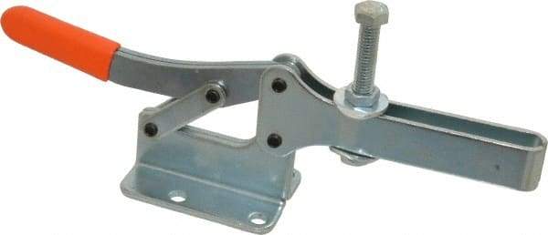 Lapeer - 600 Lb Holding Capacity, Horizontal Handle, Manual Hold Down Toggle Clamp - 80° Handle Movement, 100° Bar Opening, Solid Bar, Flanged Base, Carbon Steel - Apex Tool & Supply