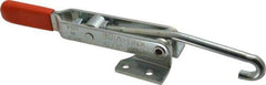 Lapeer - 375 Lb Capacity, Horizontal, J Hook, Flanged Base, Carbon Steel Pull Action Latch Clamp - 4" Drawing Movement, 8-5/8" OAL, Straight Handle - Apex Tool & Supply